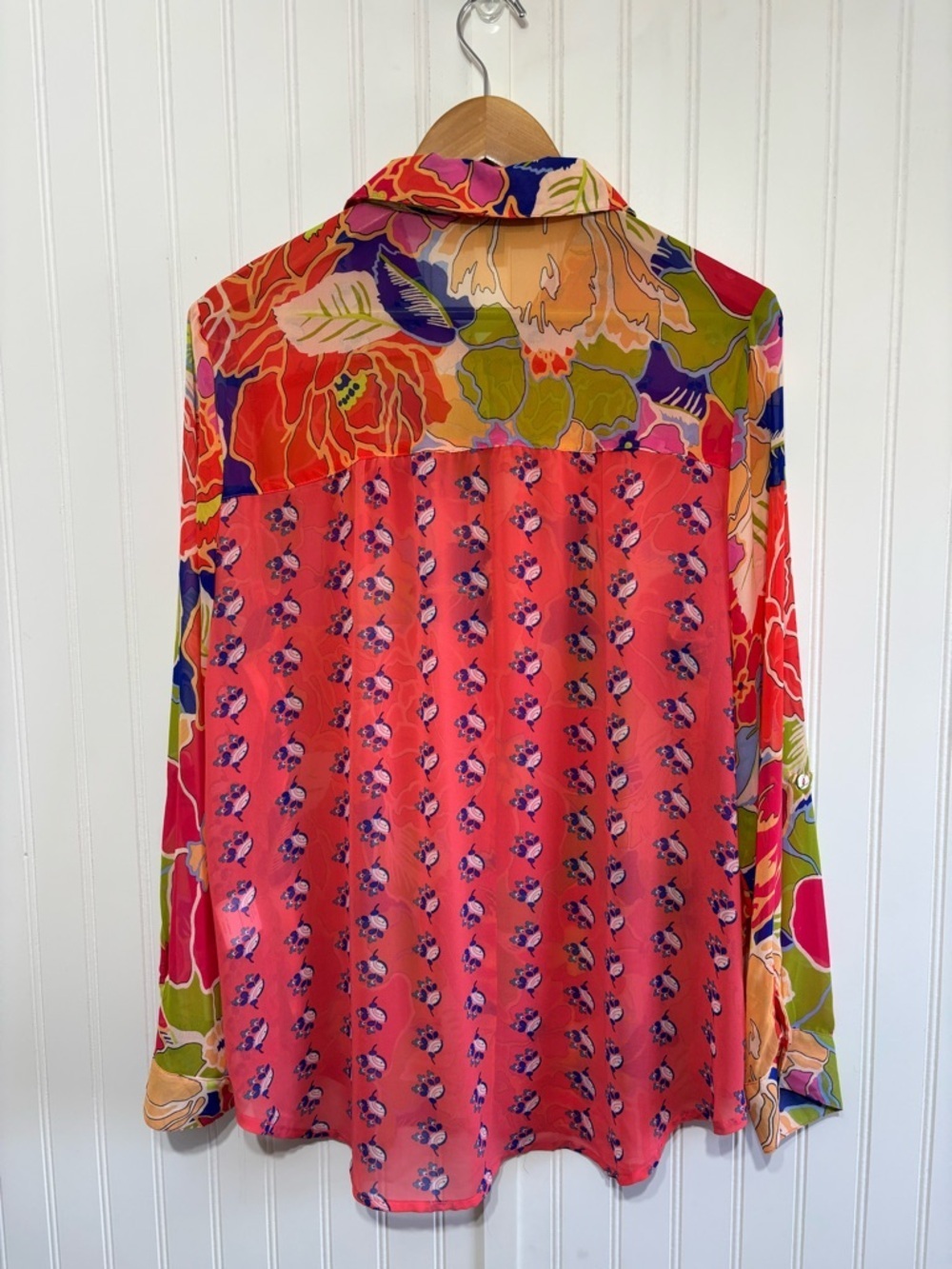 Figueroa & Flower XL Sheer Floral Button Down Blouse Top Boho Chic Bright - Picture 4 of 15